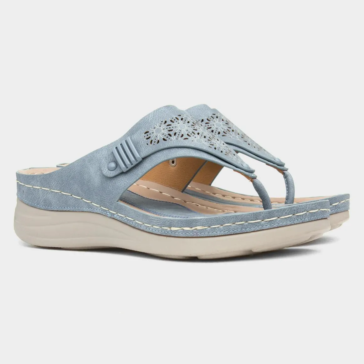 Comfy Steps Malta Womens Blue Toe Post Sandal