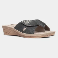 Comfy Steps Nice Womens Black Wedge Mule Sandal