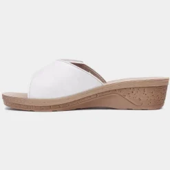 Comfy Steps Nice Womens White Wedge Mule Sandal