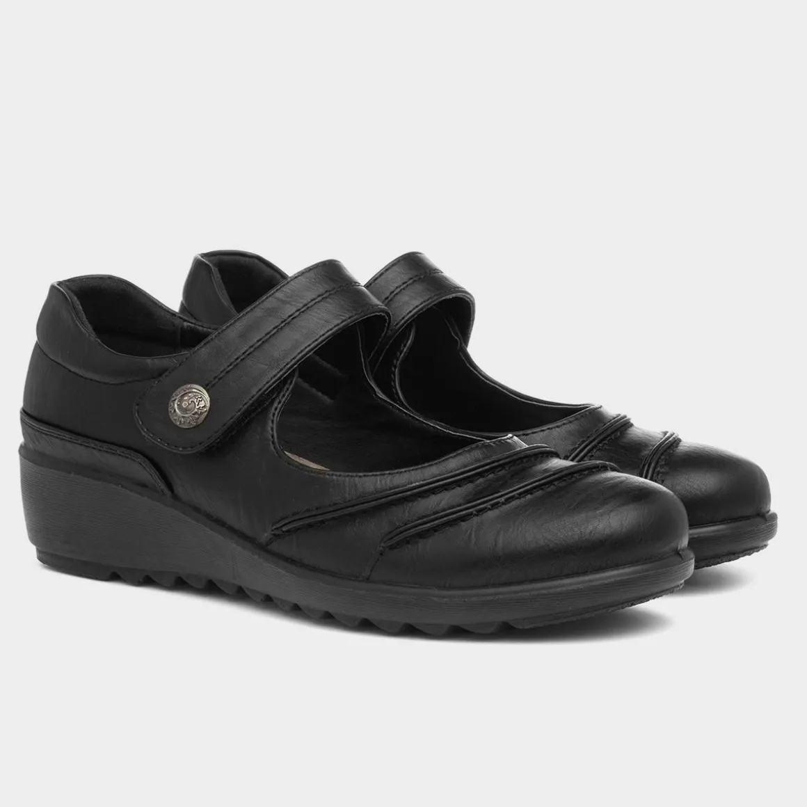 Cushion Walk Elinor Womens Black Easy Fasten Shoe