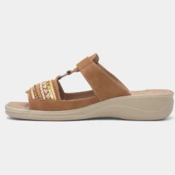 Cushion Walk Gemma Womens Camel T-Bar Mule Sandal