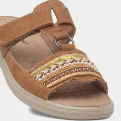 Cushion Walk Gemma Womens Camel T-Bar Mule Sandal