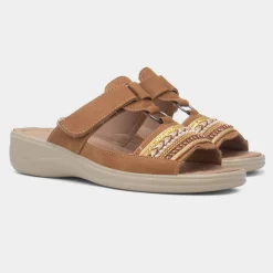 Cushion Walk Gemma Womens Camel T-Bar Mule Sandal