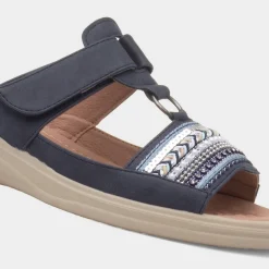 Cushion Walk Gemma Womens Navy T-Bar Mule Sandal
