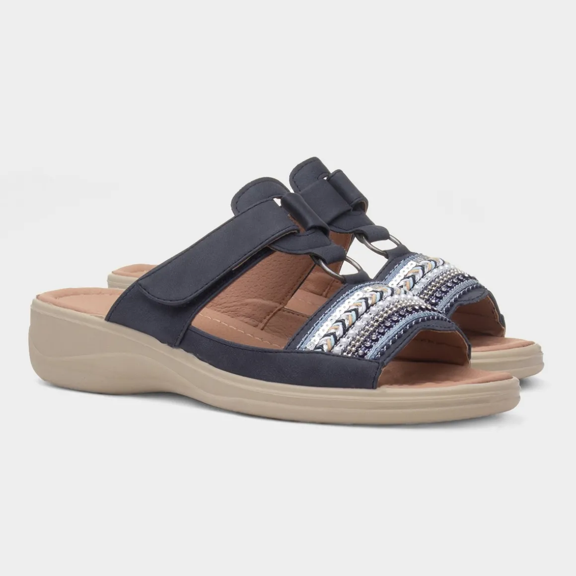 Cushion Walk Gemma Womens Navy T-Bar Mule Sandal
