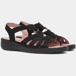 Cushion Walk Lacy Womens Black Wedge Sandal