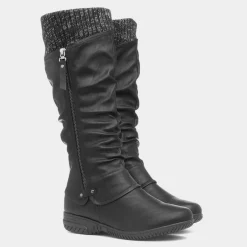 Cushion Walk Leah Womens Black High Leg Boots