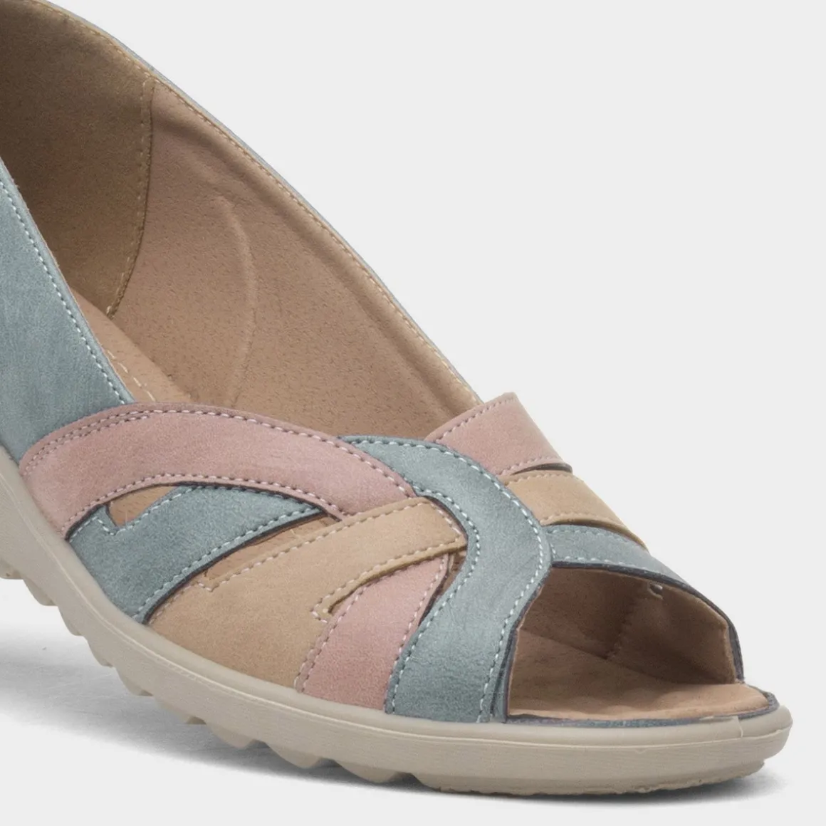 Cushion Walk Moria Womens Blue Open Toe Wedge Shoe