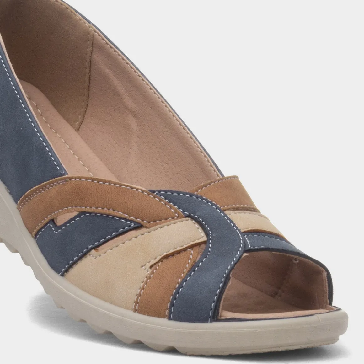 Cushion Walk Moria Womens Navy Open Toe Wedge Shoe