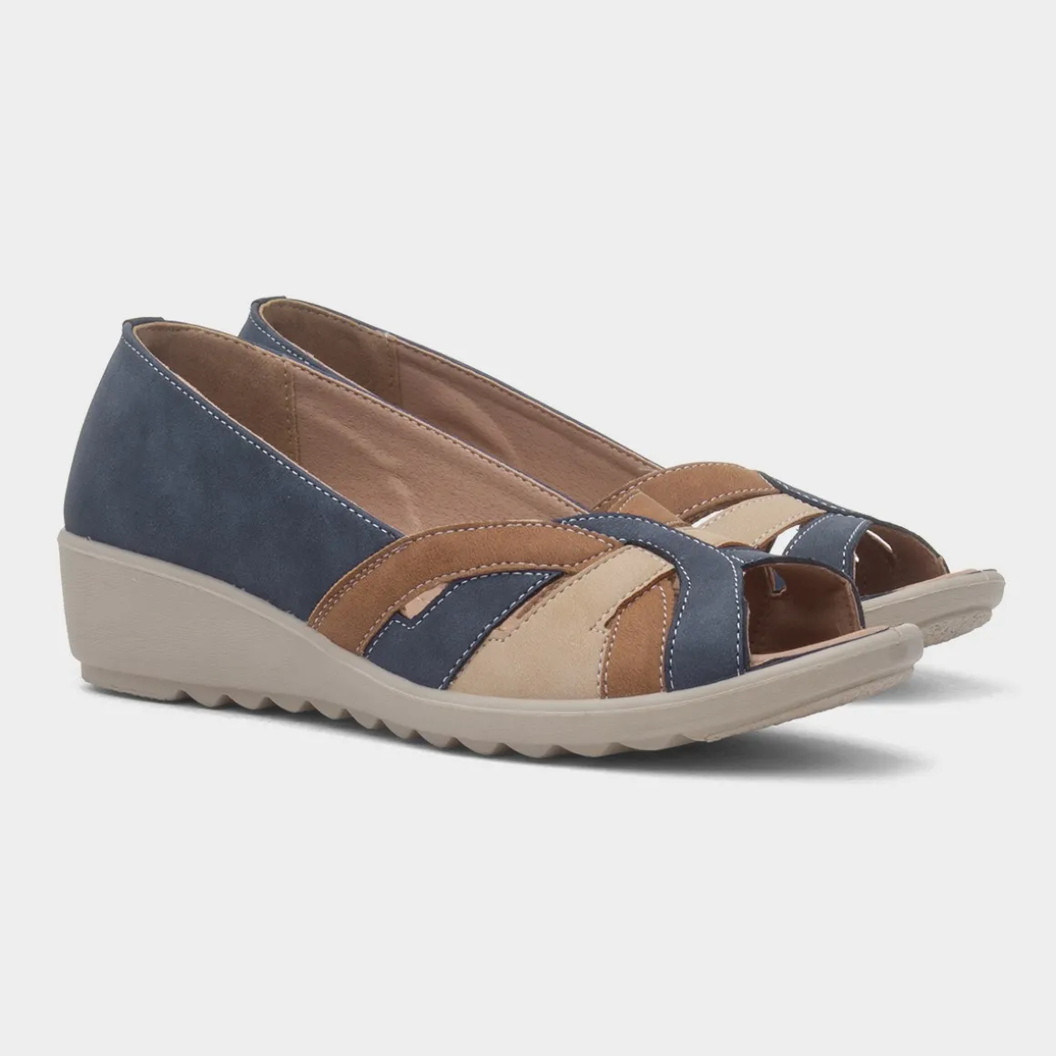 Cushion Walk Moria Womens Navy Open Toe Wedge Shoe