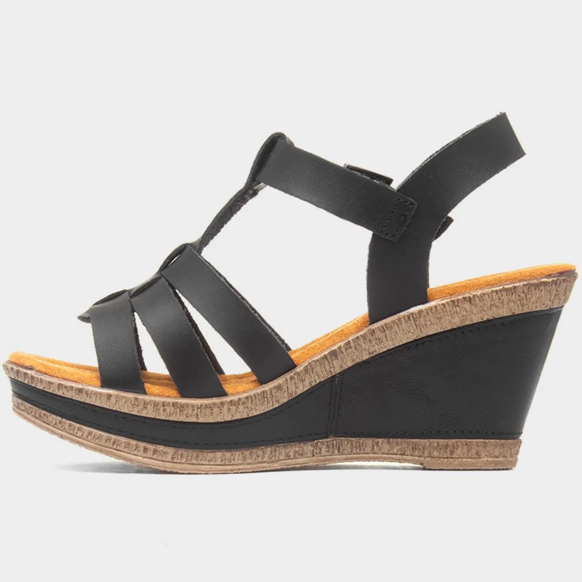 Cushion Walk Neptune Womens Black Wedge Sandal