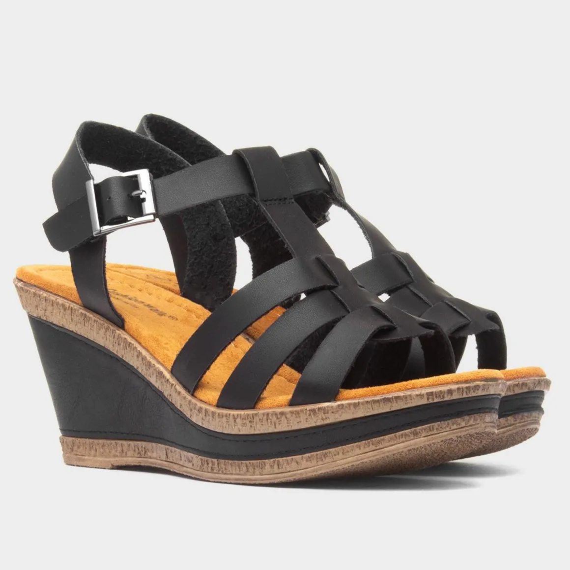 Cushion Walk Neptune Womens Black Wedge Sandal