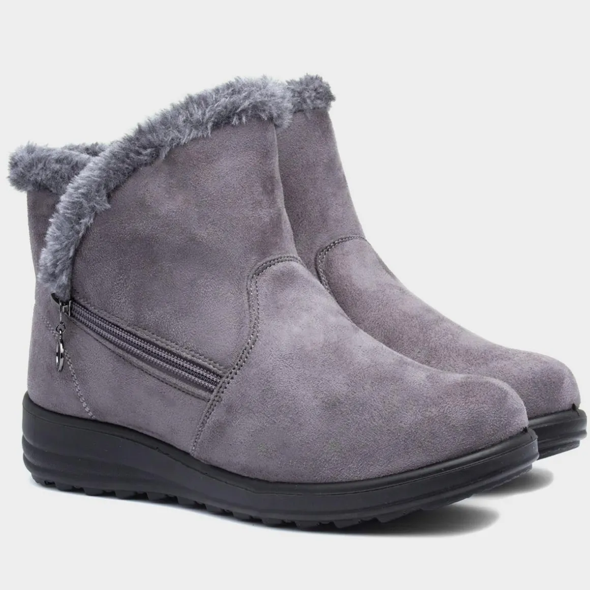 Cushion Walk Olivia Womens Grey Faux Fur Boot