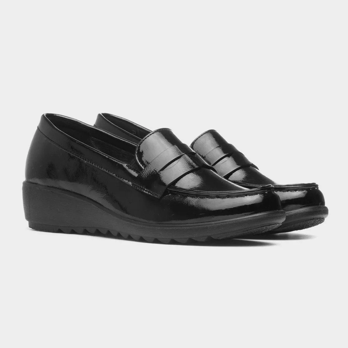 Cushion Walk Sally Womens Black Patent Wedge Shoe