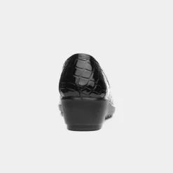 Cushion Walk Seoul Womens Black Patent Wedge Shoe