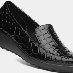 Cushion Walk Seoul Womens Black Patent Wedge Shoe