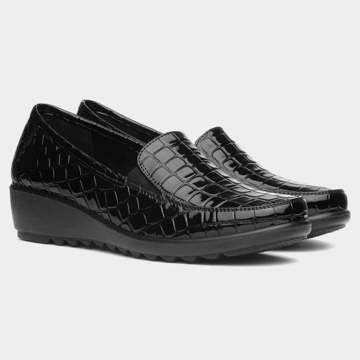Cushion Walk Seoul Womens Black Patent Wedge Shoe