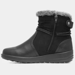 Cushion Walk Womens Black Faux Fur Ankle Boot