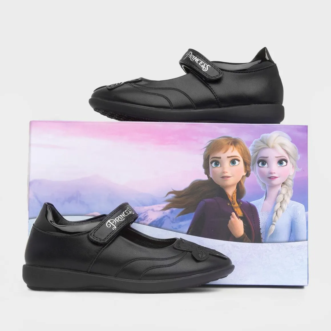 Disney Frozen Girls Black Easy Fasten School Shoe