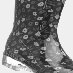 Haze Womens Black Flower Print Welly