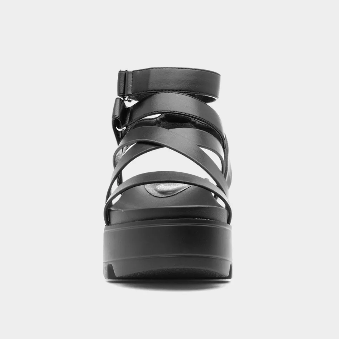 Heart Cynthia Womens Black Strappy Chunky Sandal