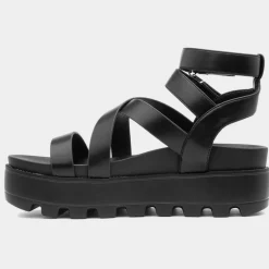 Heart Cynthia Womens Black Strappy Chunky Sandal