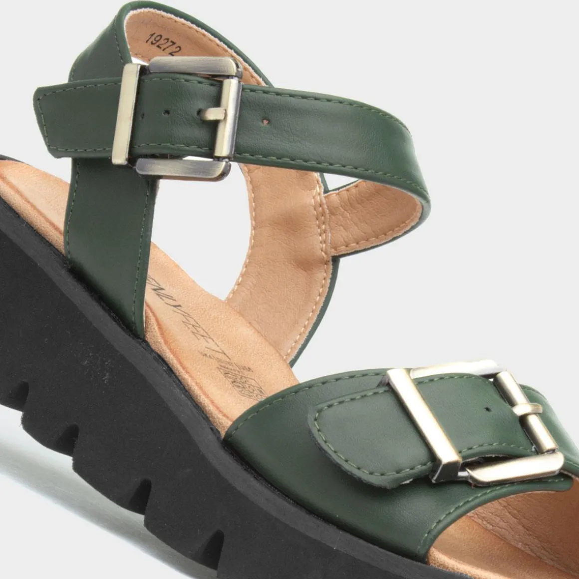 Heavenly Feet Alberta Womens Green Buckle Sandal