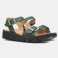 Heavenly Feet Alberta Womens Green Buckle Sandal