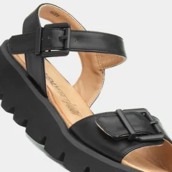 Heavenly Feet Alberta Womens Black Buckle Sandal