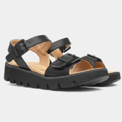 Heavenly Feet Alberta Womens Black Buckle Sandal