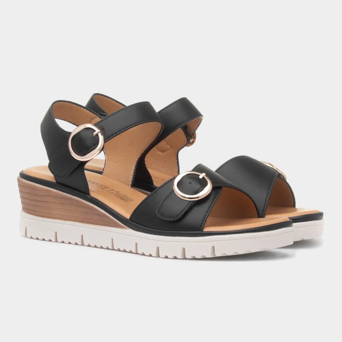 Heavenly Feet Concord Womens Black Wedge Sandal