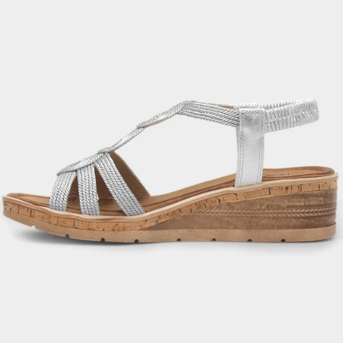 Heavenly Feet Glynis Womens Silver Wedge Sandal
