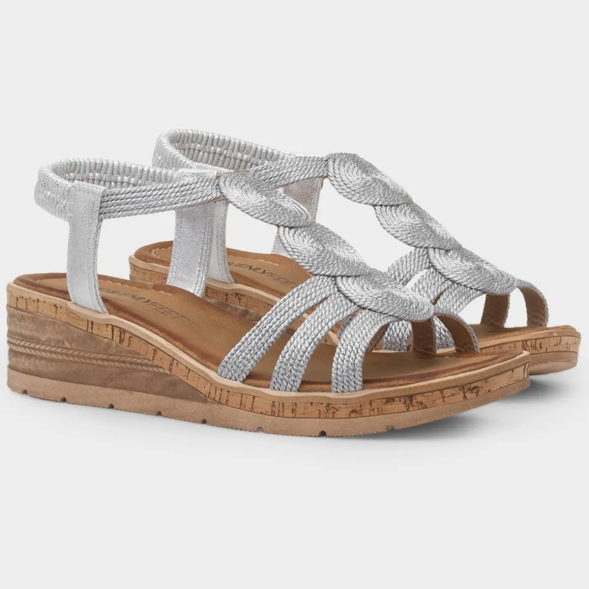 Heavenly Feet Glynis Womens Silver Wedge Sandal