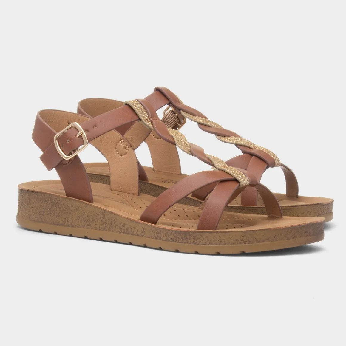Heavenly Feet Hay Womens Tan Buckle Sandal