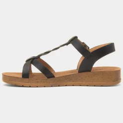 Heavenly Feet Hay Womens Black Wedge Sandal