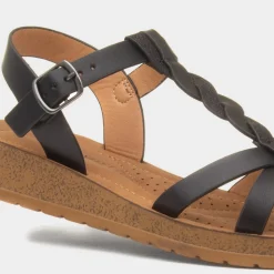 Heavenly Feet Hay Womens Black Wedge Sandal