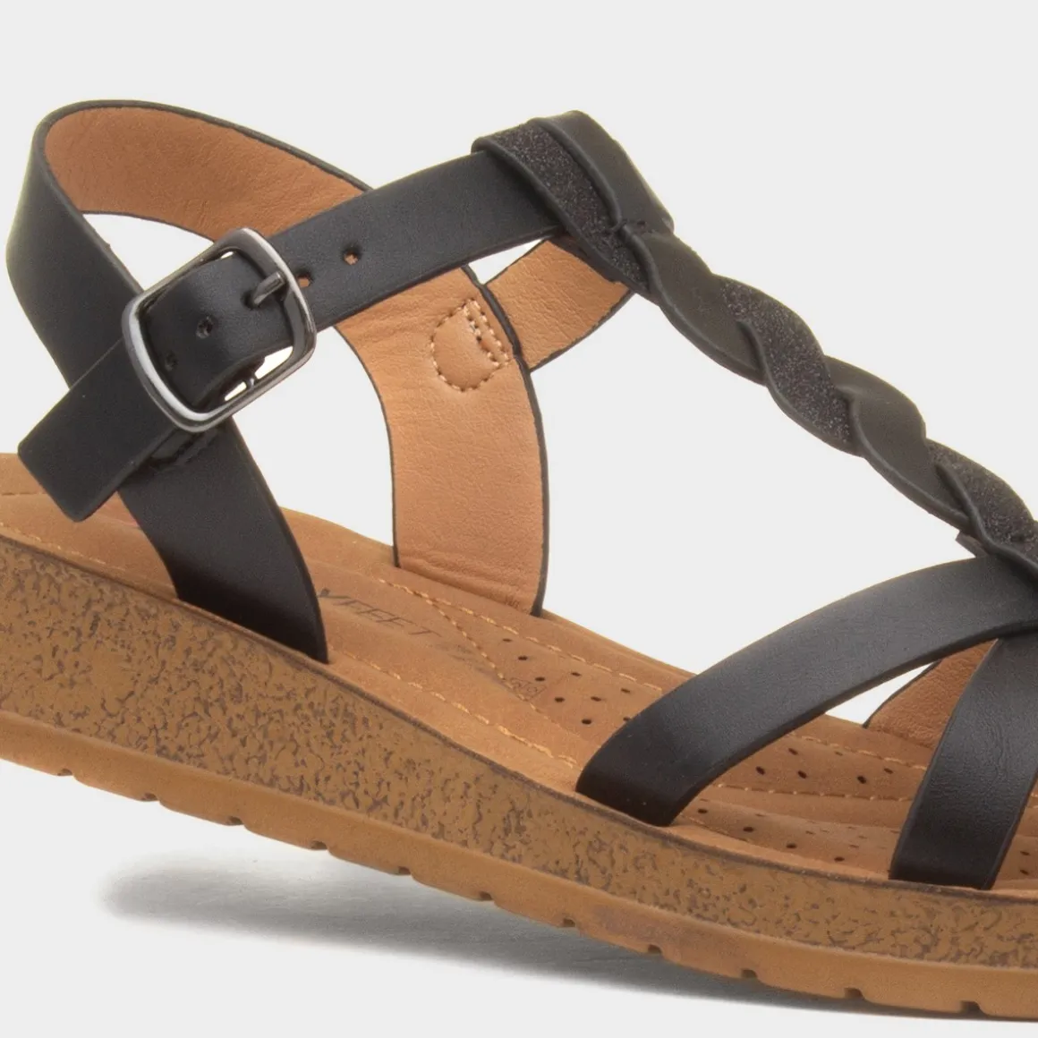 Heavenly Feet Hay Womens Black Wedge Sandal