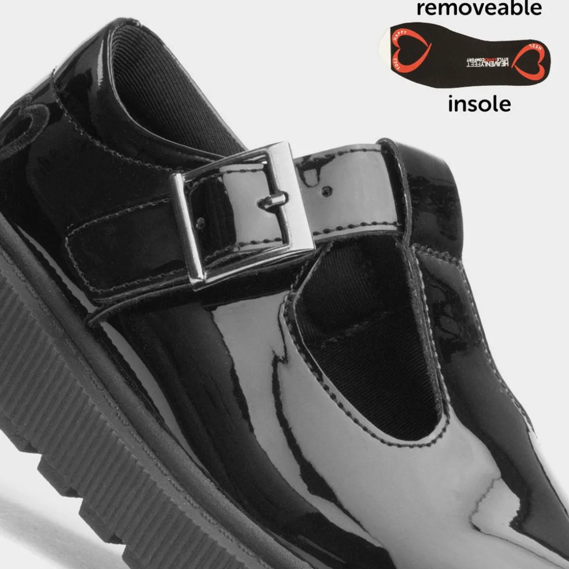 Heavenly Feet Holly Girls Black Patent T-Bar Shoe