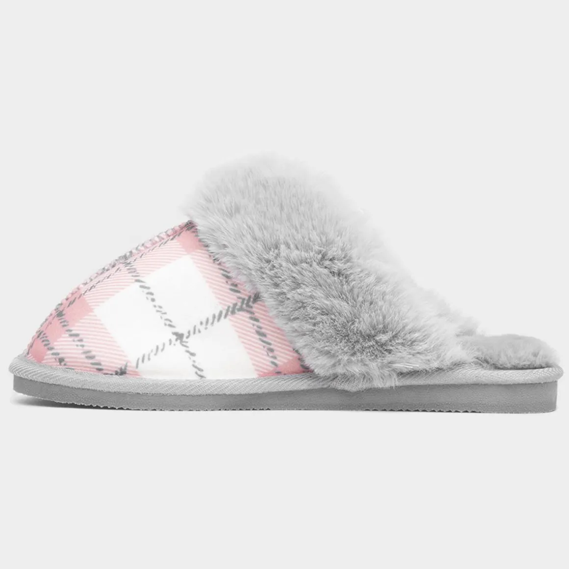Jo & Joe Albany Womens Grey Tartan Mule Slipper