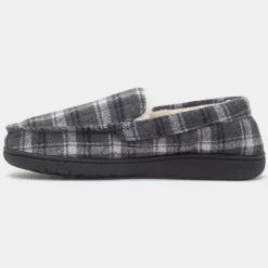 Jo & Joe Elswick Mens Grey Tartan Moccasin Slipper
