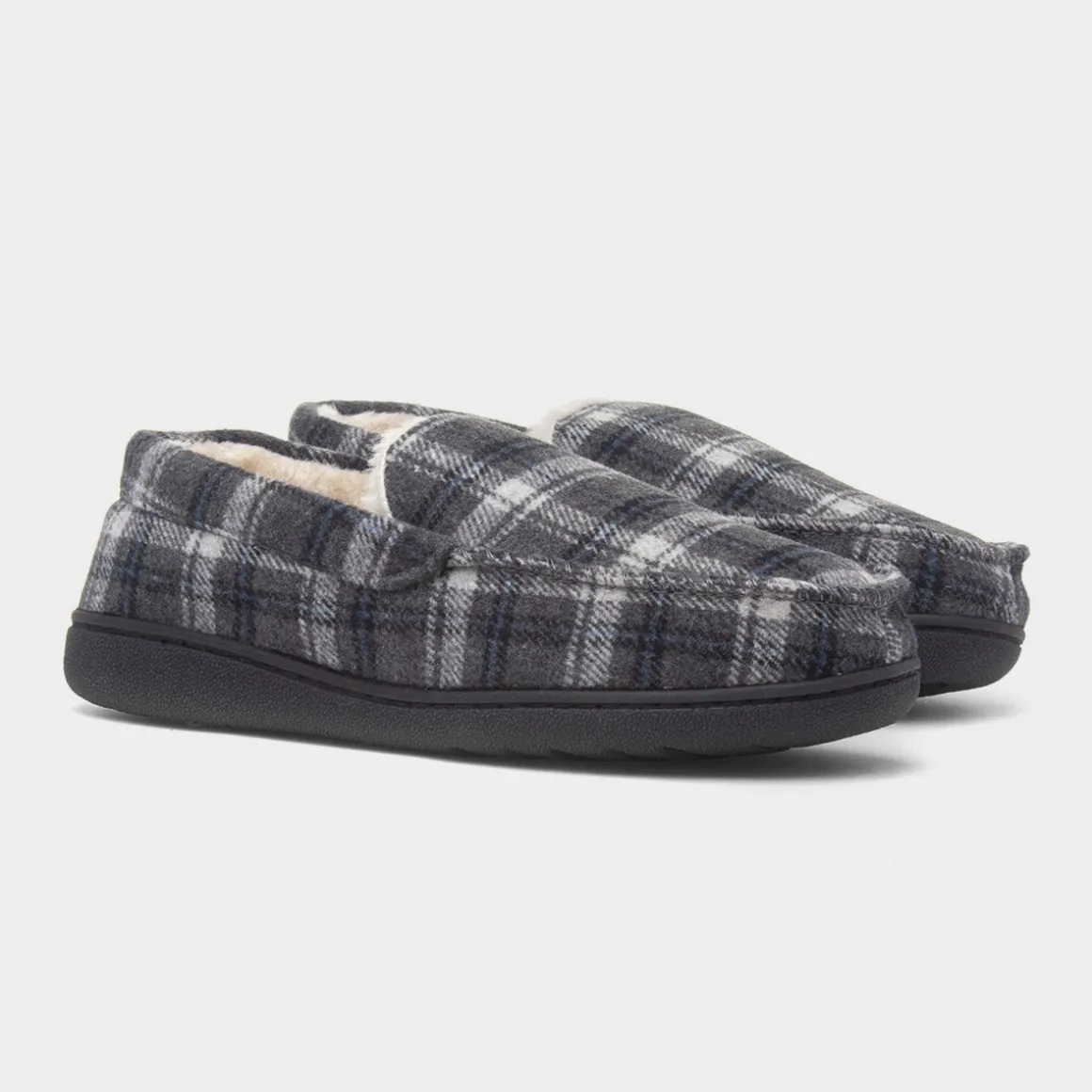 Jo & Joe Elswick Mens Grey Tartan Moccasin Slipper