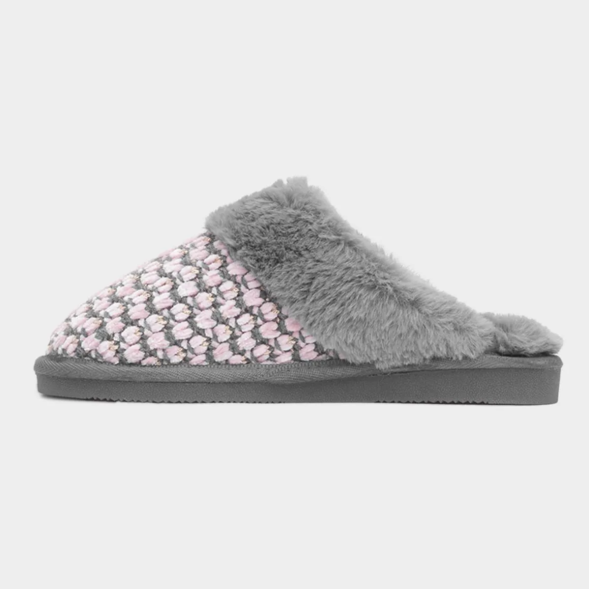 Jo & Joe Persian Womens Grey Faux Fur Slipper