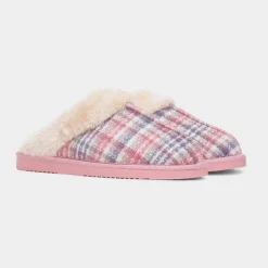 Jo & Joe Thyme Pink Womens Tartan Mule Slipper