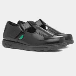 Kickers Fragma Girls Black Leather School Shoes