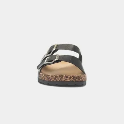 Krush Abby Womens Black Double Buckle Mule Sandal
