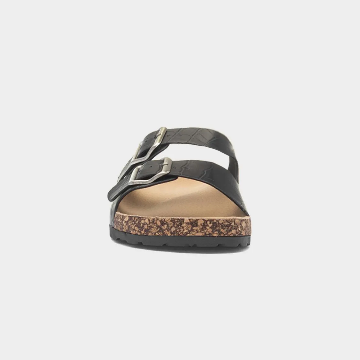 Krush Abby Womens Black Double Buckle Mule Sandal
