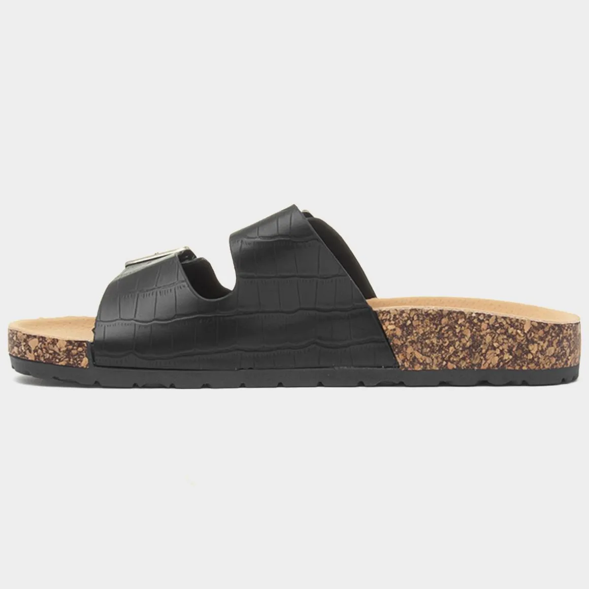 Krush Abby Womens Black Double Buckle Mule Sandal