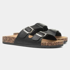Krush Abby Womens Black Double Buckle Mule Sandal
