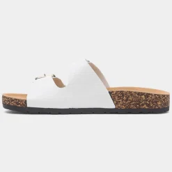 Krush Abby Womens White Double Buckle Mule Sandal