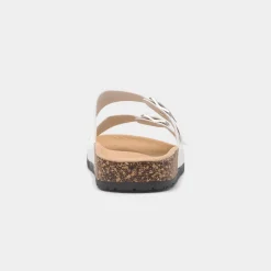 Krush Abby Womens White Double Buckle Mule Sandal